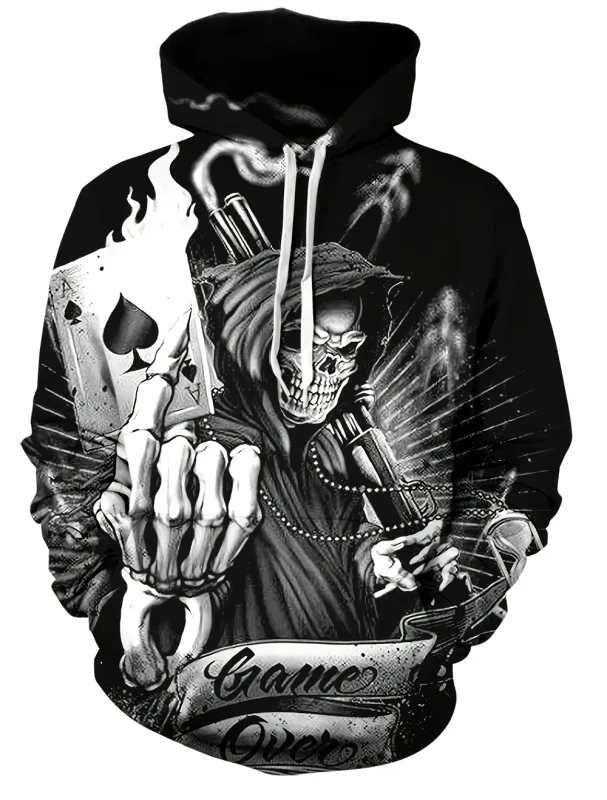 Sweat-shirt imprimé crâne et Rose en 3D, vêtements de sport avec cordon de serrage, hauts à manches longues, sweat à capuche pour hommes, vêtements graphiques de rue