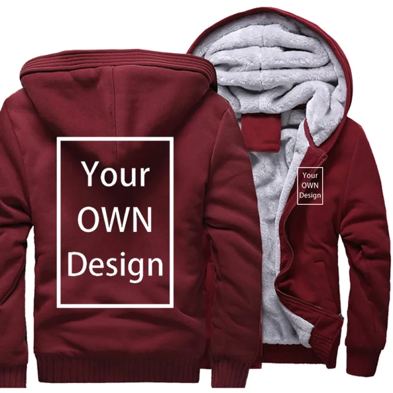 Customized Pattern Logo Diymen Zipper Pocket Coat Fashion Hoodie Casual Loose Jacket Unisex Winter Thicken Warm Clothing — image 13