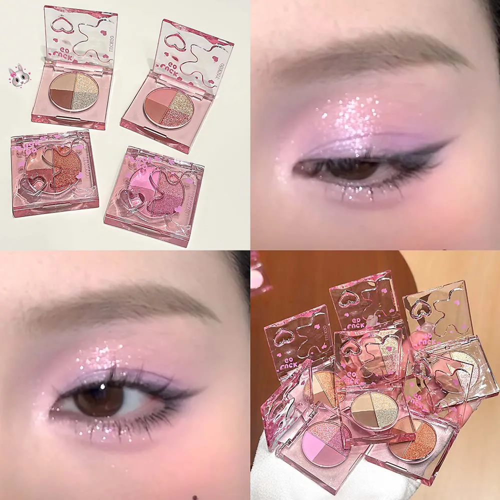 Τετράχρωμη Diamond Glitter Eyeshadow Palette Mini Pink Orange Matte Shimmer Eye Shadow Eye Pigments Highlighter Makeup Cosmetics