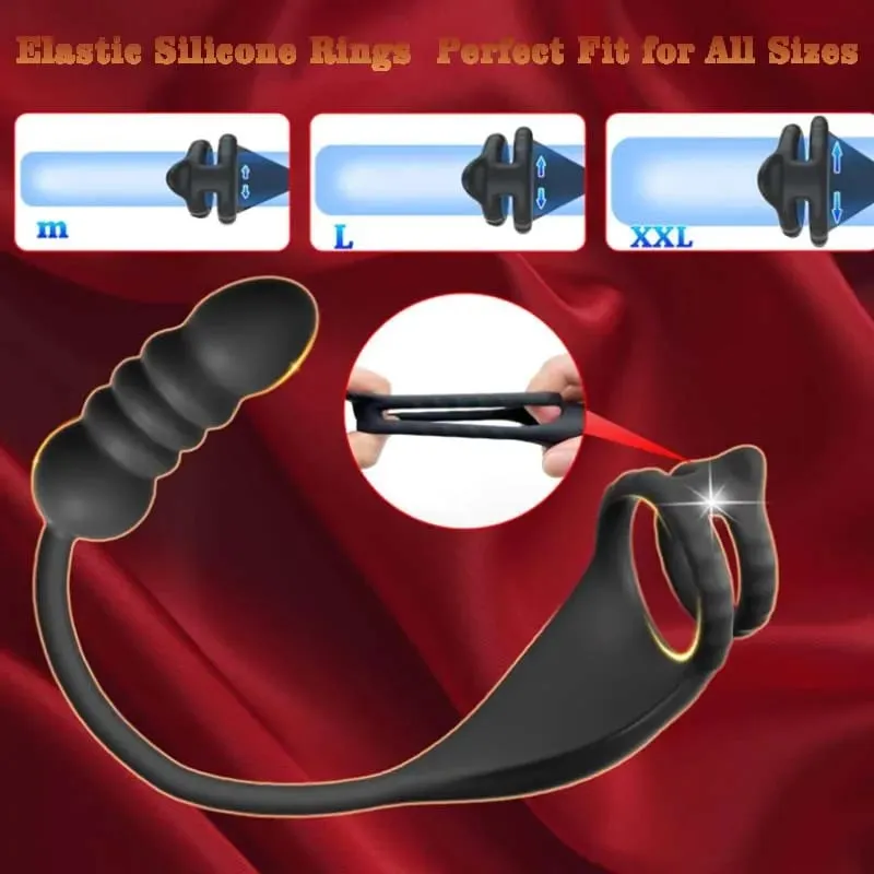 Thrusting Male Cock Ring Vibrator Delay Ejaculation Penis Ring for Man Prostate Massager Vibrating Anal Butt Plug Adult Sex Toys — image 4