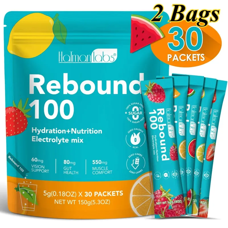 HolmanLabs Rebound 100 Electrolyte Supplement Powder Sugar Free Hydration Gut Vision Muscle Health Vitamins C B6 B12 30 Packets — image 8