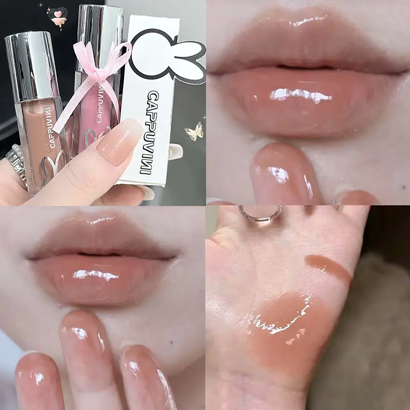 Καφέ Glitter Lip Glaze Lasting Shimmer Mirror Water Lip Gloss Waterproof Jelly Plumping Lipstick Make Up Ενυδατική απόχρωση χειλιών — image 2