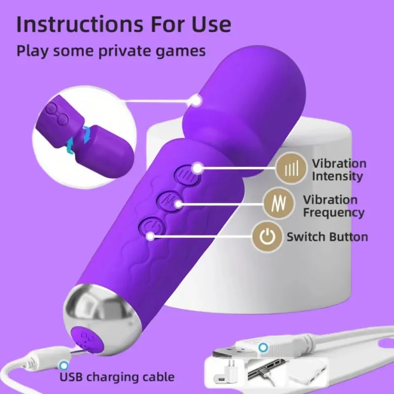 20 Speeds Magic Wand Vibrator G-Spot Clitoral Stimulator Επαναφορτιζόμενο αδιάβροχο μασάζ σεξ παιχνίδι για γυναίκες