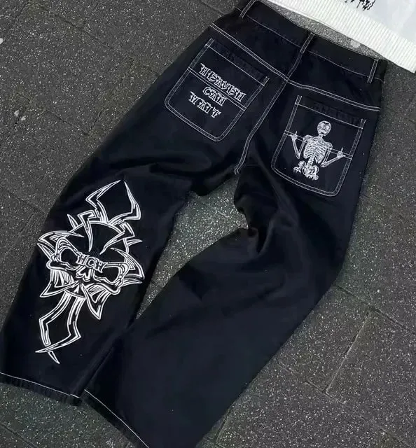Y2K Black Oversized Cargo Jeans Men Heavy Strap Buckle Stud Zip Pocket Distressed Detail Streetwear Casual Wide Leg Fashion Pant — image 10