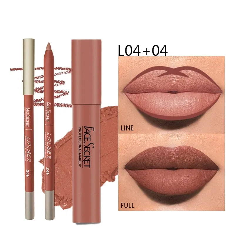 Matte Lipliner & Lipstick Set Waterproof, Μακιγιάζ χειλιών μακράς διαρκείας Απαλό ματ απόδοση χρώματος Γυναικεία καλλυντικά μακιγιάζ — image 4