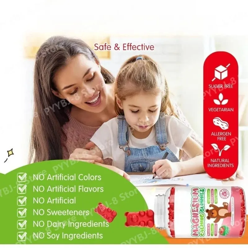 Magnesium Glycinate Gummies Strawberry Flavor with L-Theanine Vitamin B6/D3 Helps Reduce Stress and Support Muscle & Bone Health — image 6