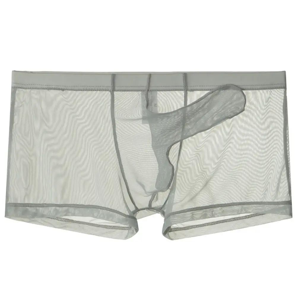 Ropa interior ligera transparente de malla sexi para hombre, calzoncillos Boxer transpirables transparentes, bragas tipo Boxer para hombre con separación de balas
