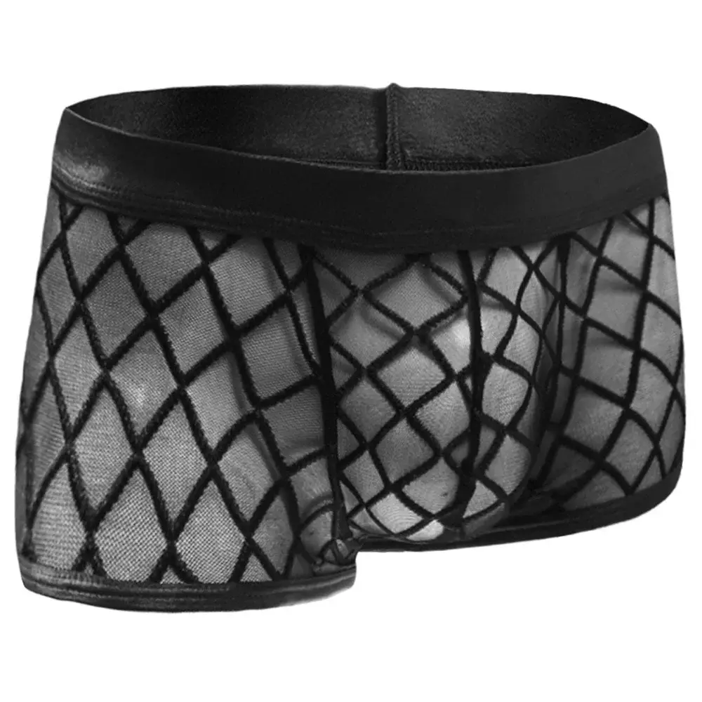 Calzoncillos Boxer transparentes ultrafinos de malla de diamante sexis para hombre, pantalones cortos de verano de secado rápido, ropa interior con bolsa para bulto para hombre — image 9