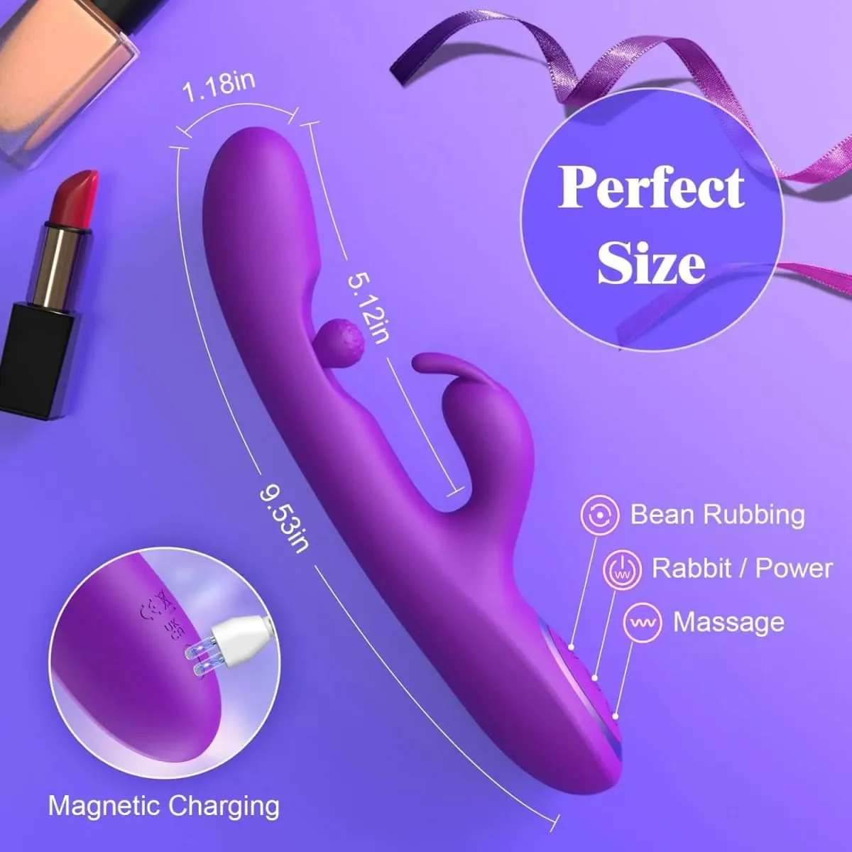 G Spot Rabbit Vibrator 3 σε 1 Περιστροφή 360° Ισχυρός διεγέρτης κλειτορίδας Μαλακή σιλικόνη για ενήλικες Προϊόν Σεξουαλικό παιχνίδι για γυναίκες ζευγάρι — image 5