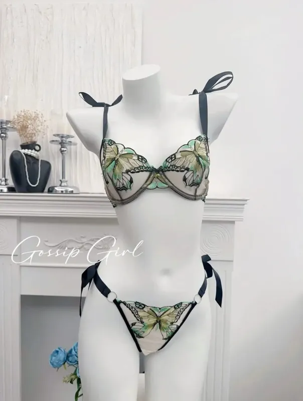 Reggente Pizzo Francese Farfalla Rete Trasparente Spalline Elastiche Senza Spugna Σετ Intimo S-XL Nuovo Morbido — image 12