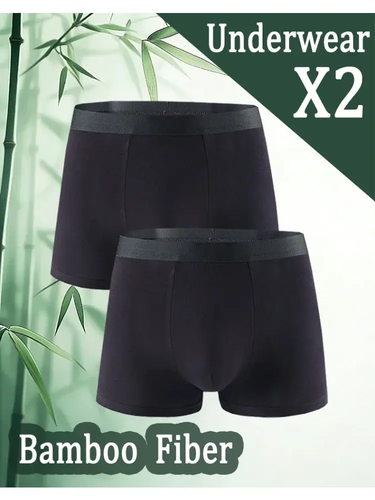 2Pcs Men's Bamboo Fiber Black Boxer Shorts Thin Quick Drying Soft and Comfortable Men Underwear Daily Casual Boxer Briefs