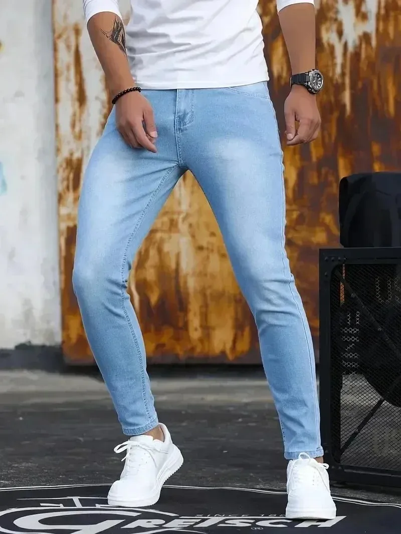 Ανδρικό τζιν Stretch Skinny τζιν παντελόνι μονόχρωμο μαύρο μπλε άνοιξη Luxury Street Harajuku Hip-Hop Slim Fit Παντελόνι Μάρκα