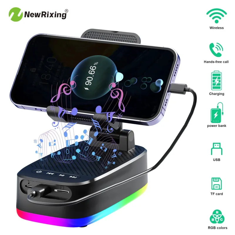 Vezeték nélküli telefontartó Hordozható hangszóró Hangszóró telefontartó Sürgősségi tápegység 1800 mAh akkumulátor USB töltés kihangosító — image 4