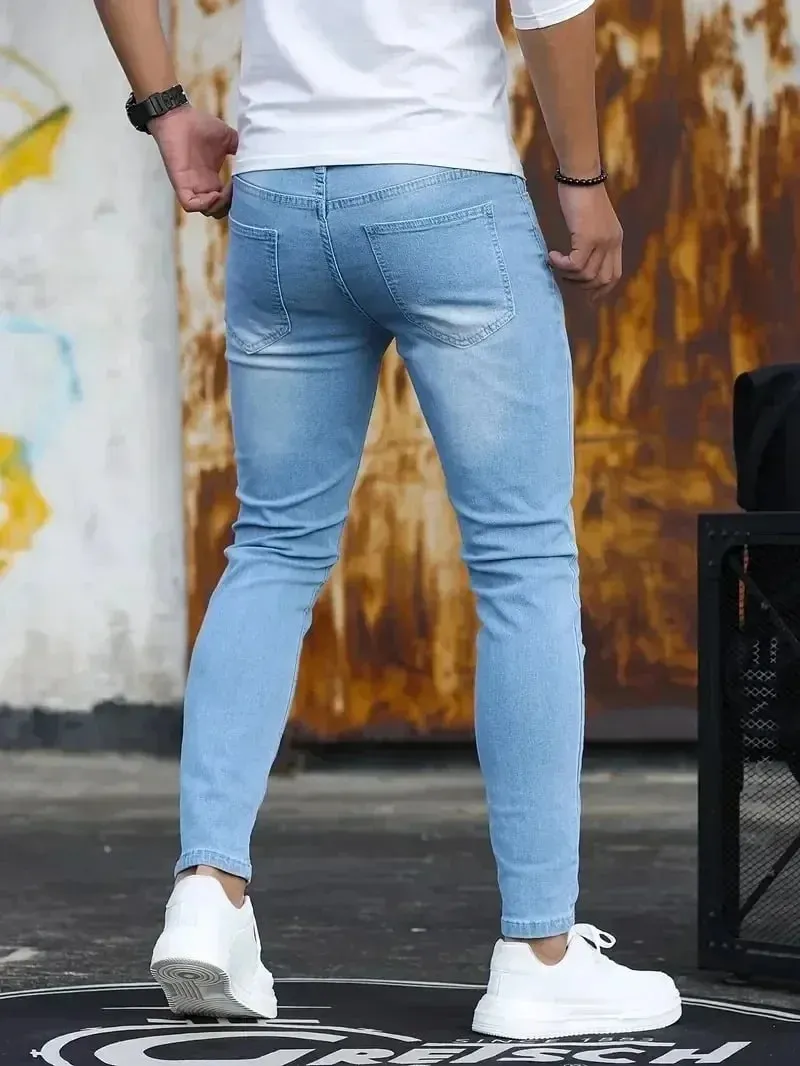 Ανδρικό τζιν Stretch Skinny τζιν παντελόνι μονόχρωμο μαύρο μπλε άνοιξη Luxury Street Harajuku Hip-Hop Slim Fit Παντελόνι Μάρκα
