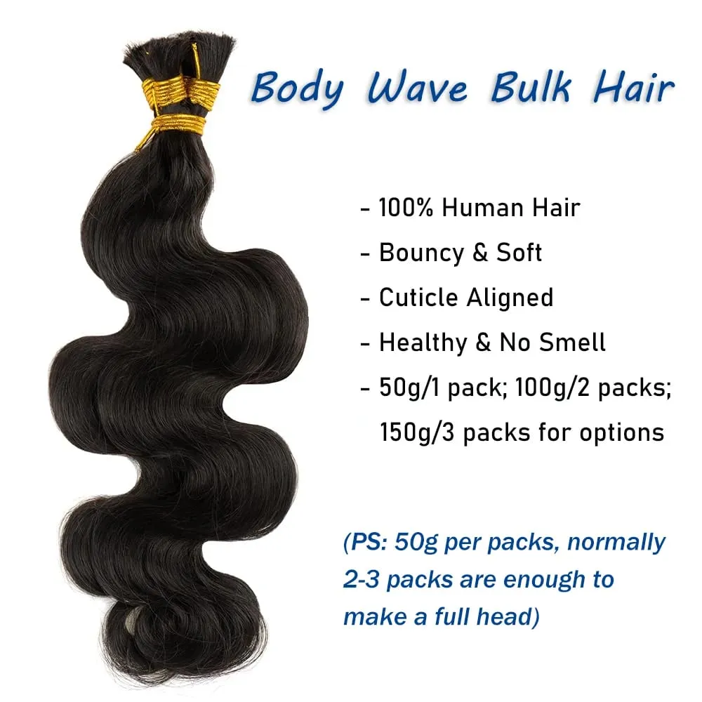 Μαλλιά Body Wave Bulk For Braiding 50G 100% μη επεξεργασμένα Extension μαλλιών No Weft Hair Bulk For Braids Δέσμες ωμών μαλλιών για γυναίκες — image 4