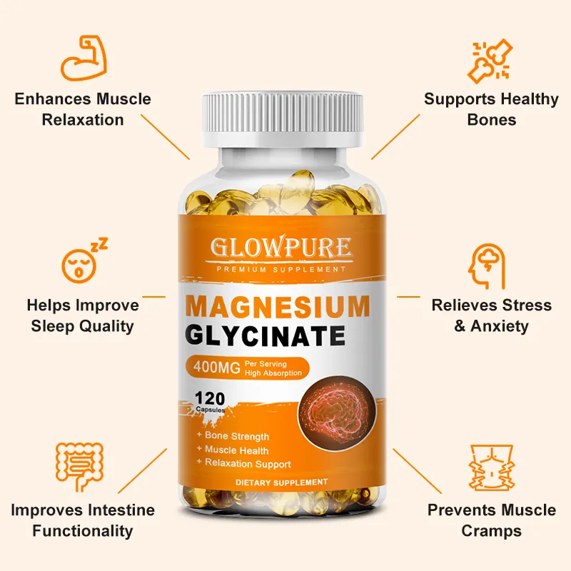 Magnézium-glicinát 400 mg az alváshoz Agy Idegrendszer Csont Izom Szorongáscsillapítás Szívegészség Stressz és szorongás enyhítése — image 3