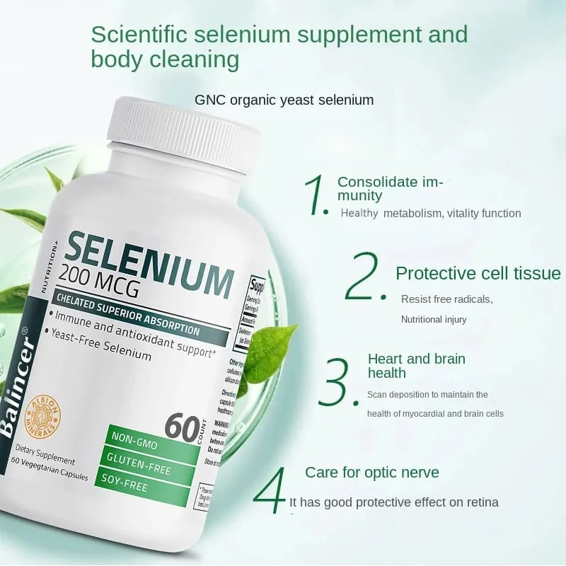 Organic Selenium Capsules - Vitamin D for Heart Bone Metabolism & Immune Health Improves Brain Function High Absorption