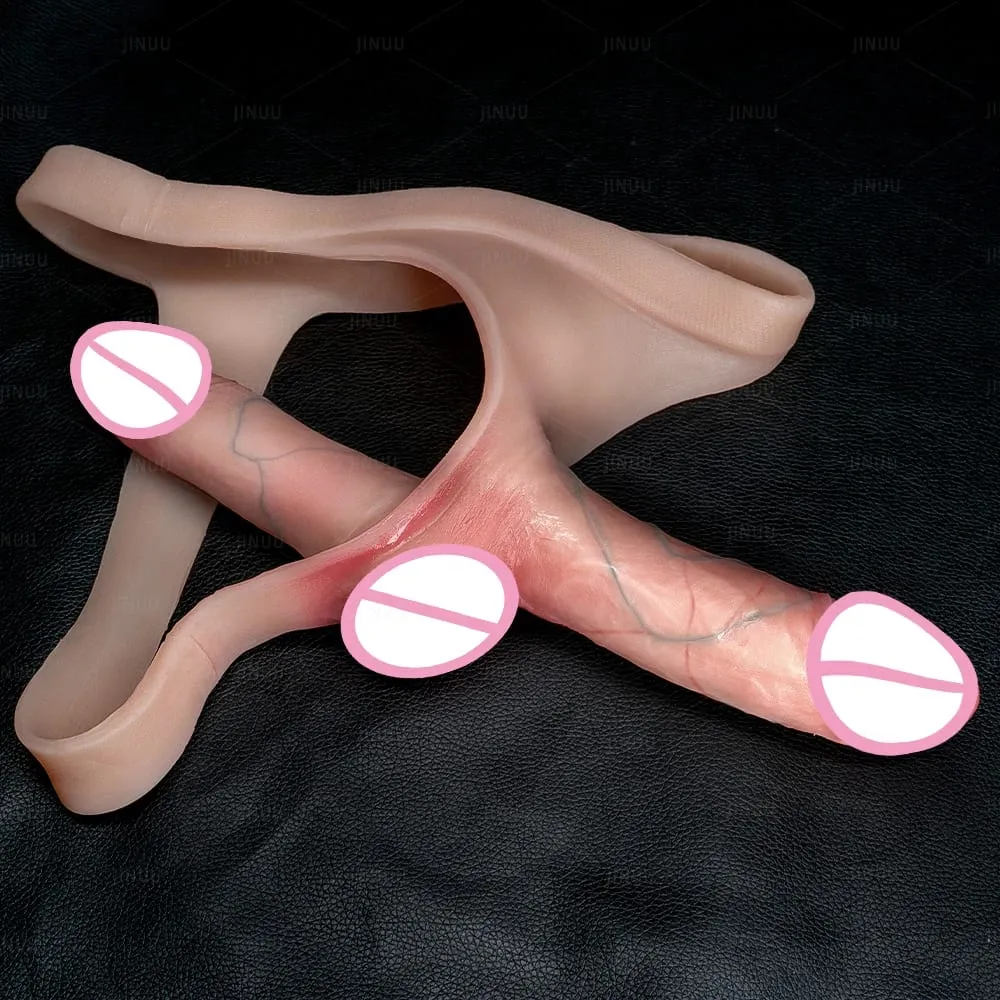 Consolador con correa de doble cabeza para parejas, pene realista de silicona portátil, pene consolador, pantalones, juguete sexual con correa para mujer — image 2