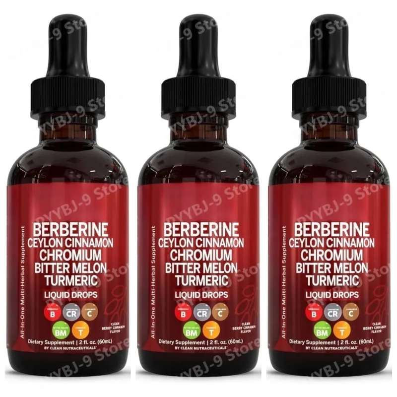 Berberine Chromium Turmeric Ginseng Liquid Drops 60ml Βιολογικό Συμπλήρωμα Βοτάνων Καθημερινή Υποστήριξη Ισορροπίας Ευεξίας για Ενήλικες