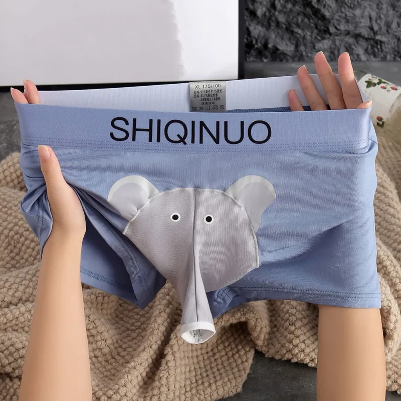 Men Cute Elephant Print Boxer Briefs Elastic Letter Waist 3D Pouch Soft Breathable Daily Sleep Home Casual Comfy Underwear Wear — image 7