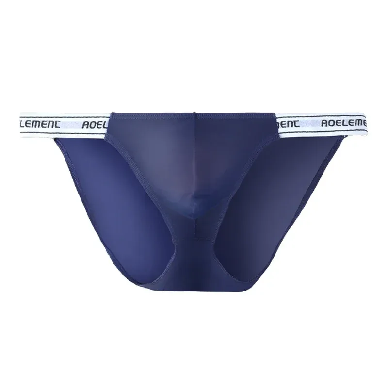 Panties Men's Solid Color Elastic Skinny Sexy Low Waist Ice Silk High Fork Thong Fitness Sports Comfortable Triangle Shorts — image 6
