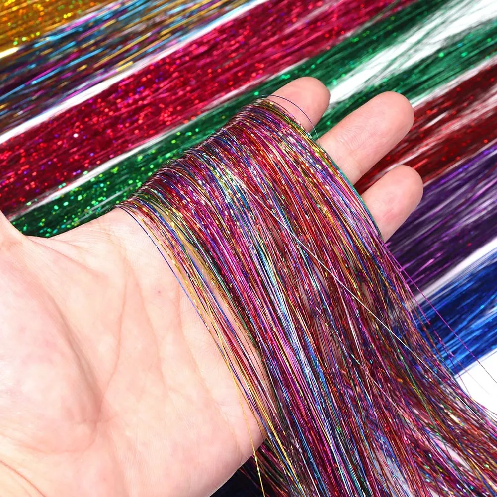 3 τεμ./συσκευασία 120cm Πολύχρωμα PET LLaser Hair Tinsel Strands Μεταλλικά Extensions Μαλλιών για DIY Party Cosplay Αξεσουάρ Μαλλιών — image 3