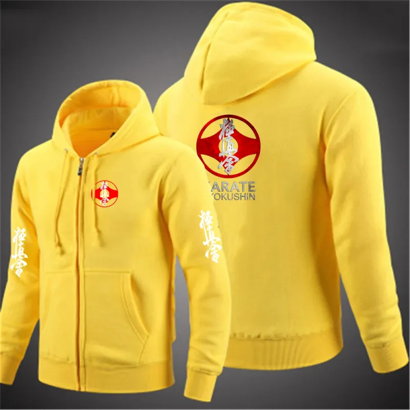 Kyokushin Karate Printed Hooded Long Sleeve Men Jacket Drawstring Zipper Closure Solid Color Casual Sweatshirt Clothing — image 3