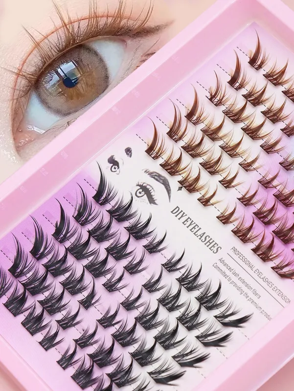 Cat Eye 16 שורות Cluster Lashes 406080100P מעורב עשה זאת בעצמך ריסים בודדים מגש עבה עשה זאת בעצמך הארכת ריסים ריסים נפח Wispy — image 10