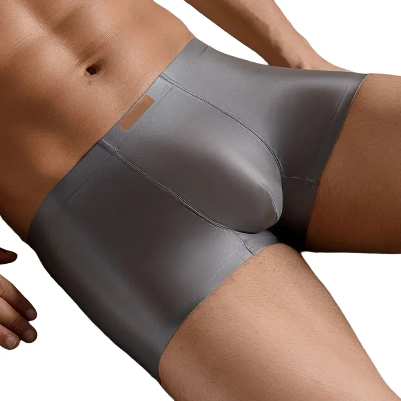 1pc Men Satin Trunks Seamless Shiny Boxer Shorts Ice Silk Middle Waist Panties Solid U Convex Bulge Pouch Underwear Breathable — image 4