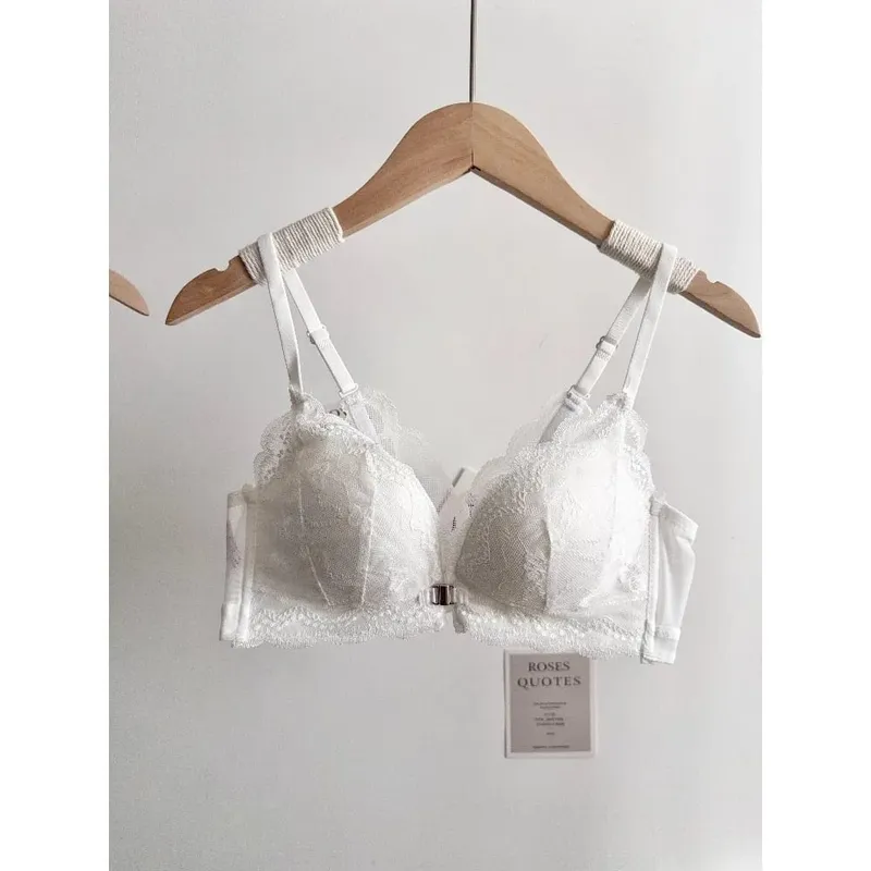 Women Small Bust Lace Bra Set Front Closure Wireless Beautiful Back Push‑Up Brassiere Soft Daily Lingerie Underwear Size 32‑38AB — image 6