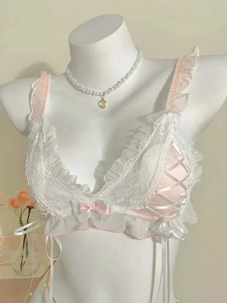 Lolita Style Thin Lace Triangle Cup Σετ Γυναικείο Χαριτωμένο μικρό μπούστο σέξι εσώρουχα