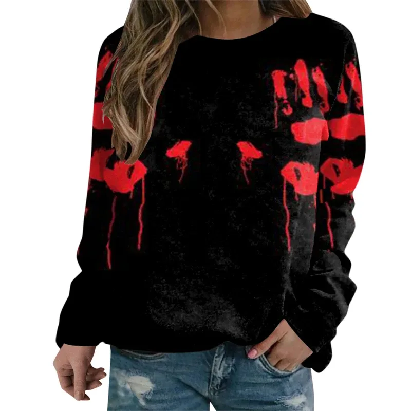 Sweatshirt Grafik Darah Keganasan Rekaan Pesta Halloween Pakaian Wanita Saya Baik Berdarah Wanita Sweater Wanita Seram Pullover Y2k