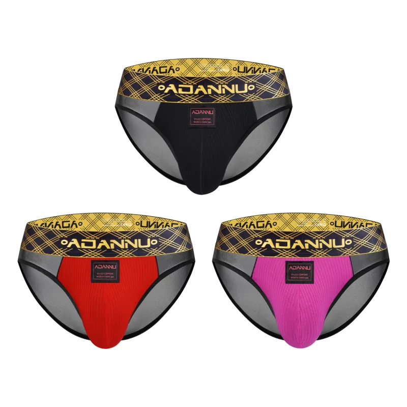 Luxury Ice Silk Men's Underwear with Gold Thread Embroidery Waistband Ultra-Thin Transparent Mesh Quick-drying Briefs for Men