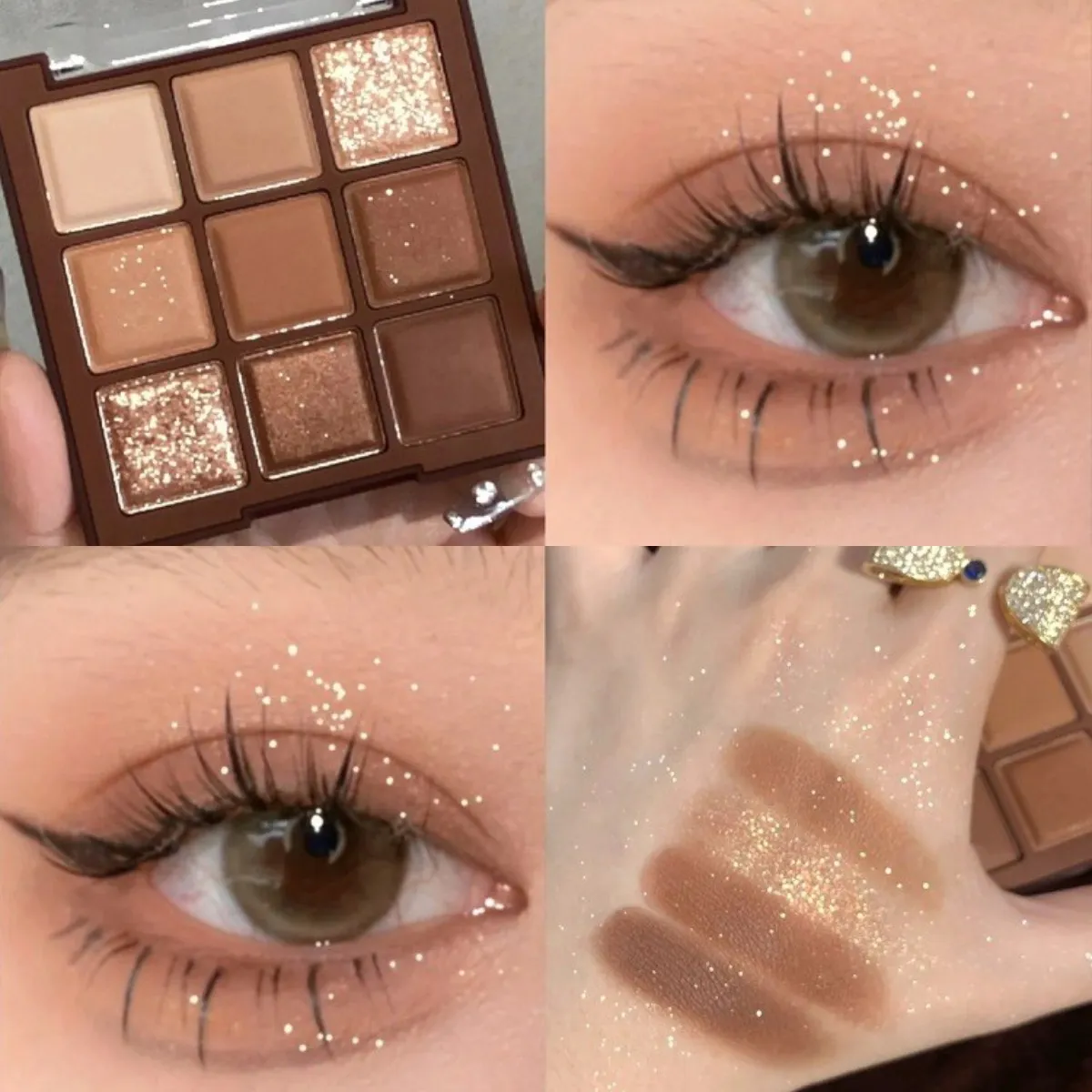 9 Colors Glitter Eyeshadow Palette Chocolate Brown Shimmer Matte Acrylic Eye Shadows Palette Waterproof Korean Makeup Cosmetics — image 3