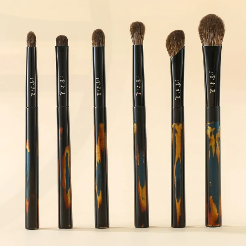 Macio misturado sable lynx cabra cabelo artesanal escova de maquiagem sombra de olho mistura escova luxo laca chinesa lidar com pincéis de maquiagem