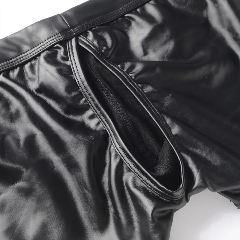 Men's Panties Male Openable Button Underpants Man Sexy Faux Leather Boxers Underwear Hombre Boxershorts Mens Back Hole Boxers