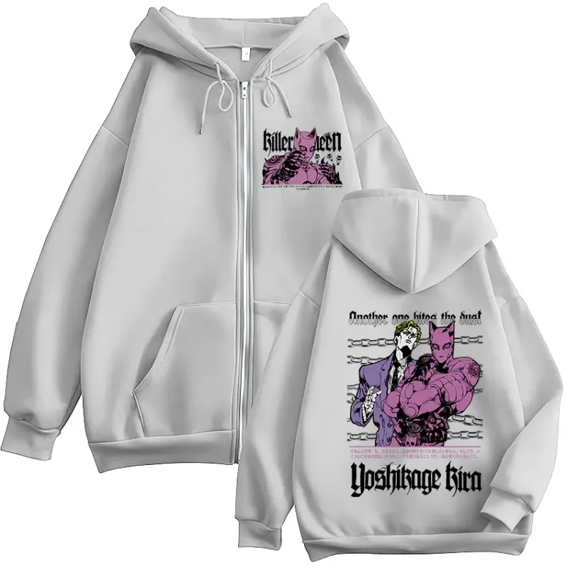 Sweat-shirt à capuche avec fermeture éclair pour homme et femme, vêtement à la mode, avec fermeture éclair, Anime Jojo Bizarre Adventure Kira Yoshikage Killer Queen