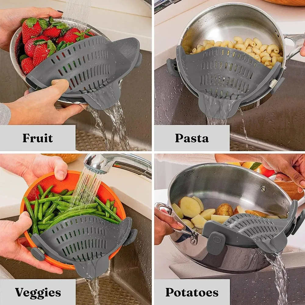 Silicone Kitchen Strainer Clip On Pots and Pans Drain Rack Pasta Noodle Vegetable Fruit Strainer Colander Kitchen Gadgets — image 3