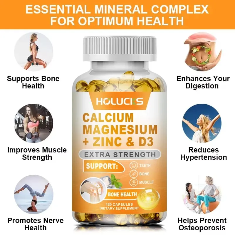Organic Calcium Support Supplements with Magnesium Zinc & D3 Strengthen Bone Teeth & Nerve Wellness for Daily Life