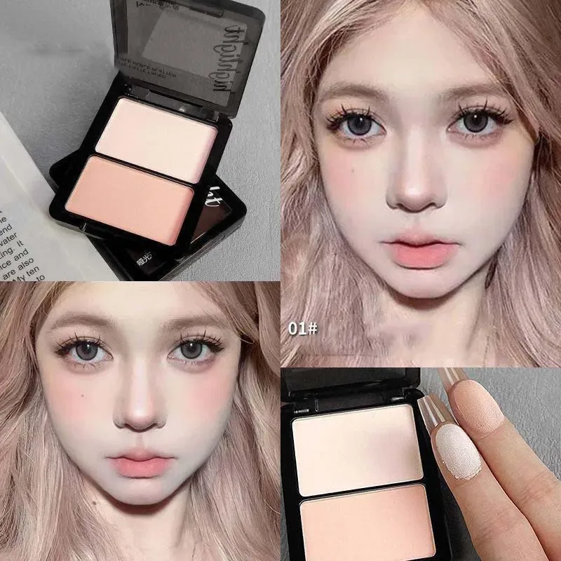 Two Color Highlight & Eye Shadow Powder Delicate Natural Lightweight Matte Finish Eyeshadow Soft Focus Face Brightening Makeup — image 8