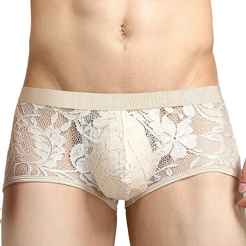 Tawell Men's Boxers Fashionable Sexy Lace Briefs U Convex Pocket Flats Underwear