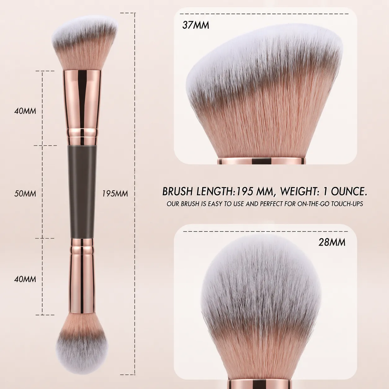 Pincel bronzeador de ponta dupla, escovas angulares e redondas de contorno para mistura de beleza, pó líquido, corretivo, creme, cosméticos, blush — image 4