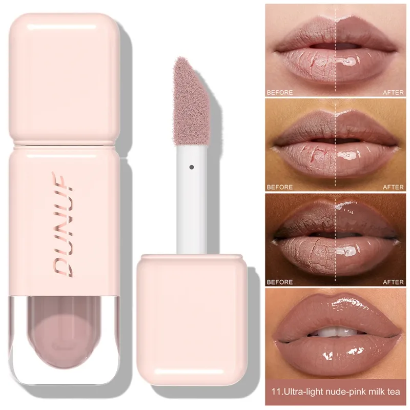 Glossy Lip Gloss Mirror Water Lip Tint Long Lasting Non-sticky Cup Liquid Lipstick Moisturizing Nude Red Brown Lip Makeup