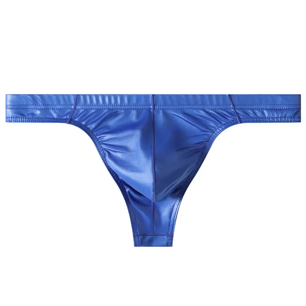 Men G-string Faux Leather Thong Large Pouch 90 Polyester 10 Spandex Low Rise Thong Men Sexy G-string Underwear — image 3