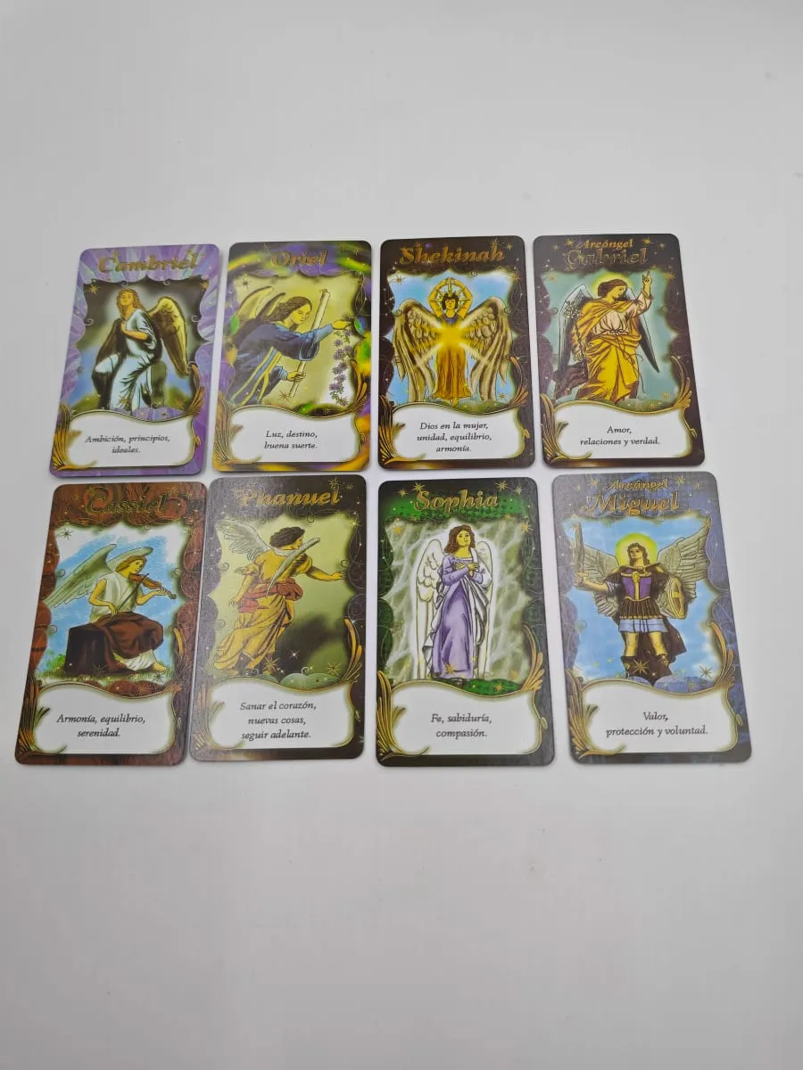 Angeles Oracle Cards Spanish Ver. חפיסת 40 קלפים עם ספר הדרכה קלפי טארוט חיזוי (Baraja De Los Ángeles) מספר מתנה