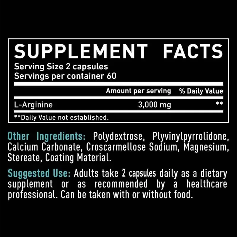 Κάψουλες L-Arginine 3000mg - Ενισχυτικά μονοξειδίου του αζώτου - Βελτίωση της απόδοσης της ενεργειακής αντοχής Δόμηση μυϊκής μάζας — image 3