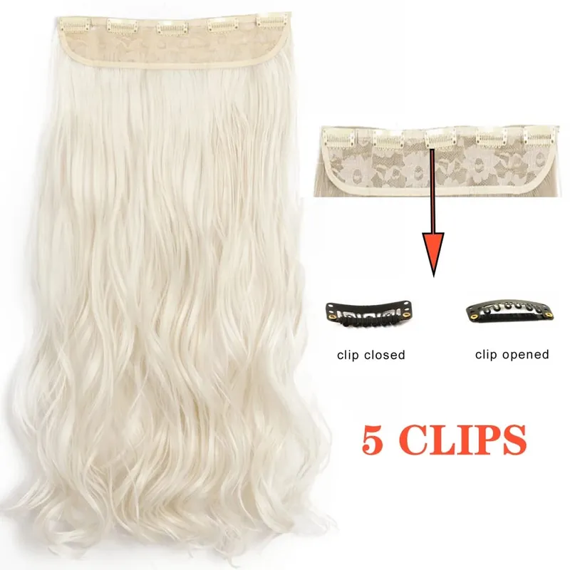Synthetic Long Wave 5 Clips Hair Extensions Clips in High Temperature Fiber Black Brown Hairpiece — image 20