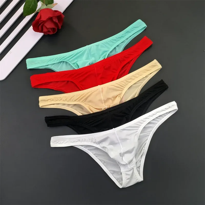 5Pcs New Youth Men's Ice Silk Brief U Pouch Underwear Low Waist Ultra Thin Transparent Underpants Sexy Plus Size Male Panties — image 7