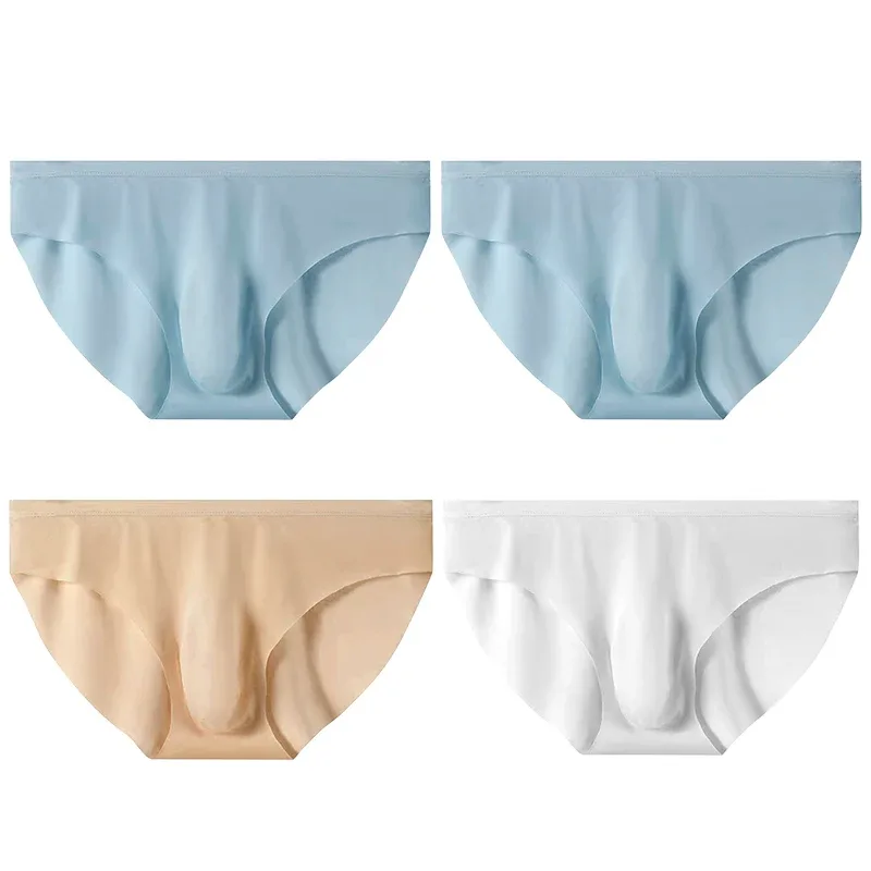 Calzoncillos de seda helada para hombre, ropa interior transparente, sin costuras, Sexy, de secado rápido, transpirable, ultrafina, 4 Uds.