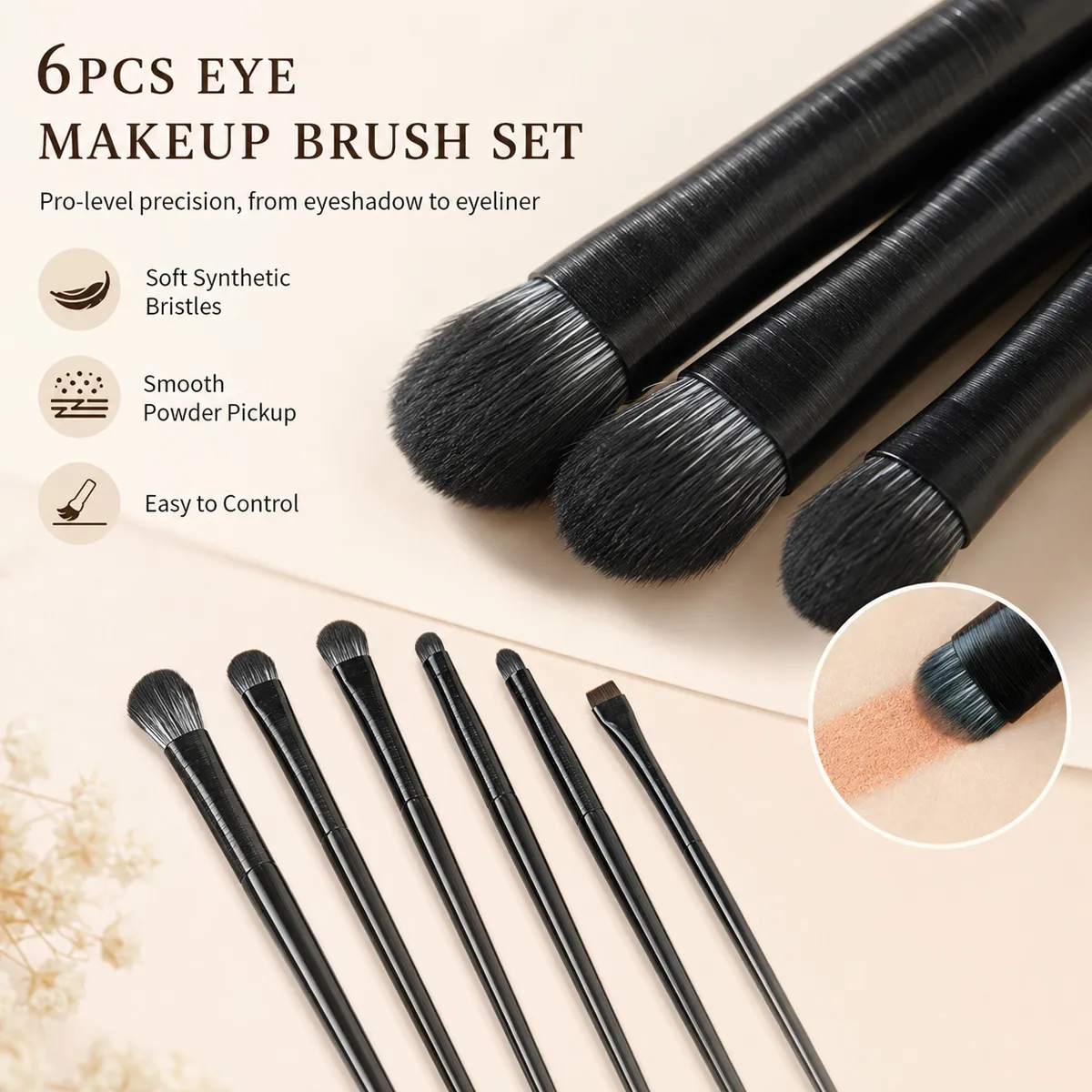 Conjunto de pincéis de maquiagem para os olhos de 6 peças: pincel de sombra de contorno macio profissional, pincéis pequenos de maquiagem para os olhos detalhados Facia — image 2